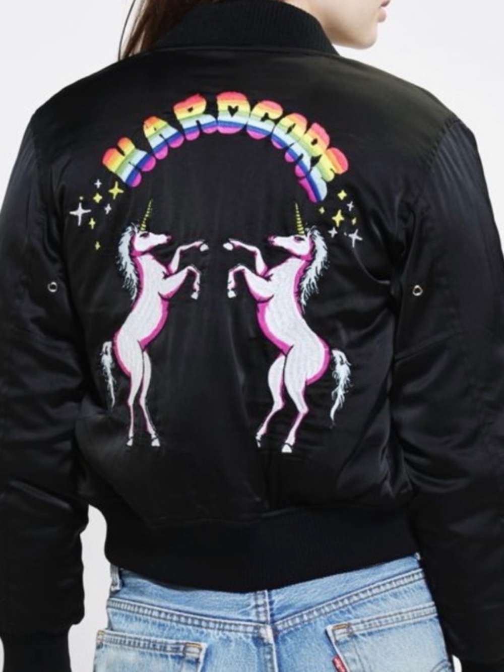 Rare! UNIF Black Embroidered Hardcore Bomber Jacket XS Unisex Y2K - Picture 6 of 16
